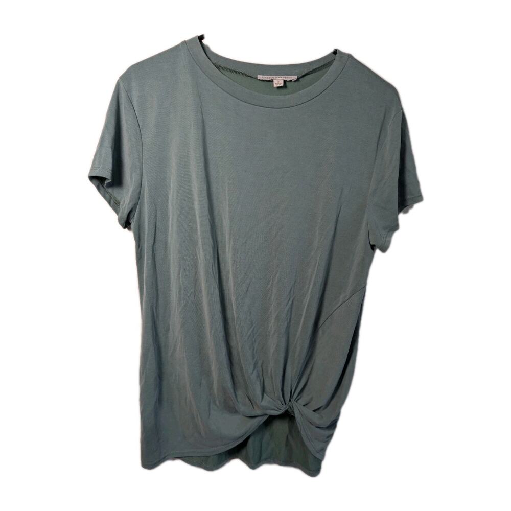 Women's Green T-Shirt Sandwash Twist Stretchy Tunic Size Small Green Envelope